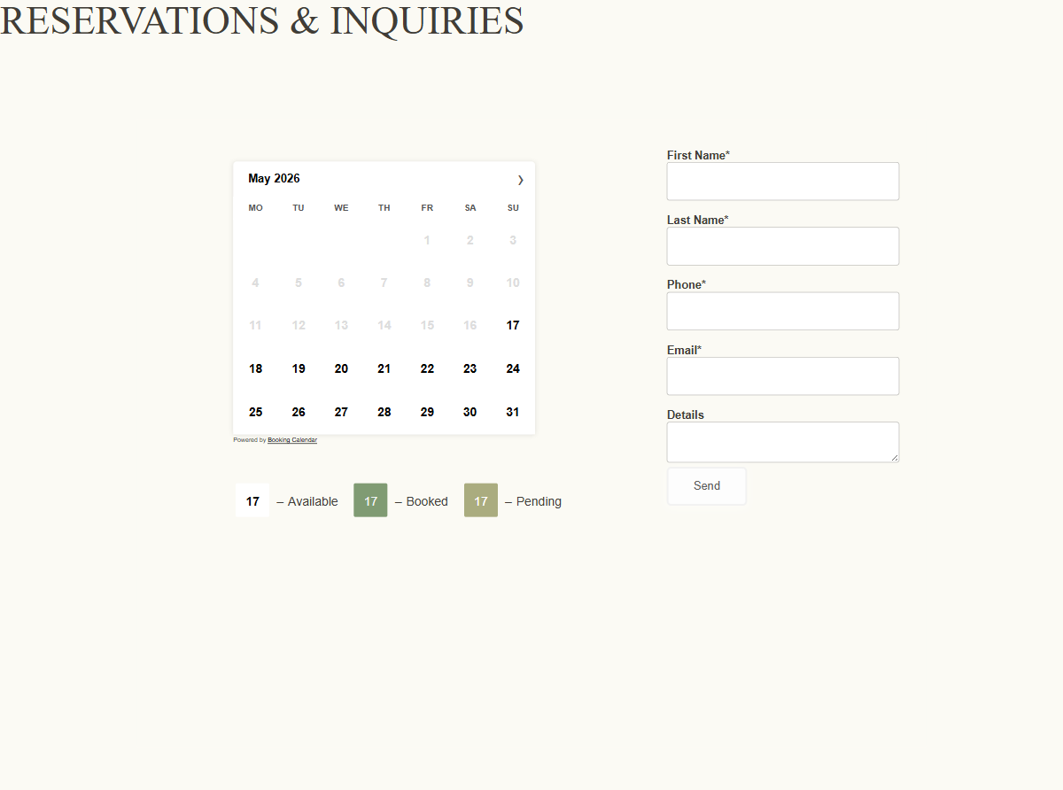 Reservation section on the Villa Grimaud website